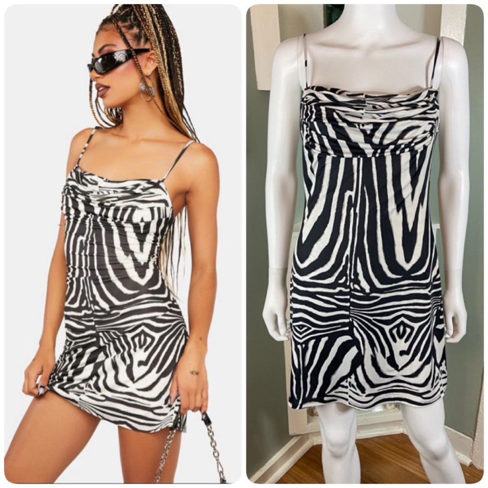 AFRM Kamala Blanc Black White Zebra Mini Dress Small S Tiger Draped Sundress
